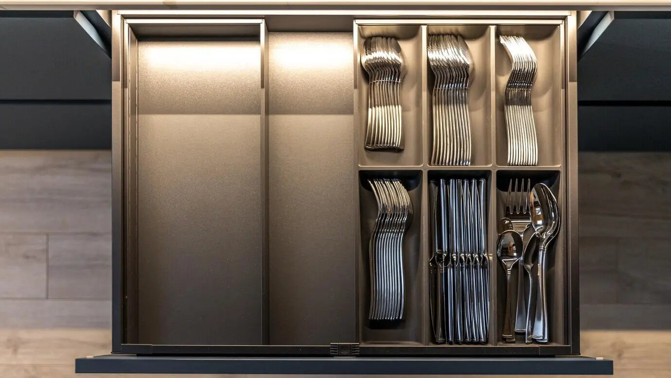 Stilvoller Organizer für Küchenbesteck mit minimalistischer Ästhetik
